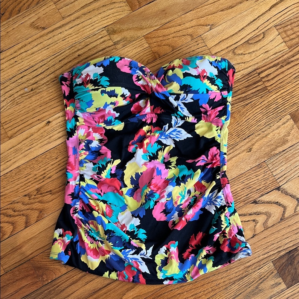 Anne Cole Multicolor Floral Strapless Bikini Top with Blue Trim